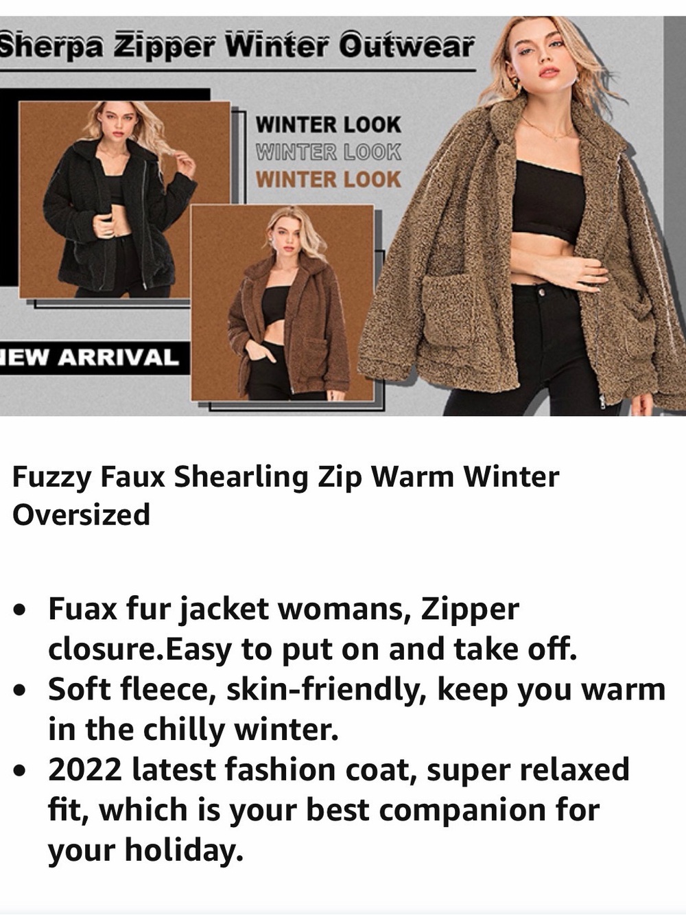 A418 Plush Sherpa Zip-Up Jacket- Dark Gray Fleece Fuzzy Faux Oversized Large NWT - Picture 8 of 11